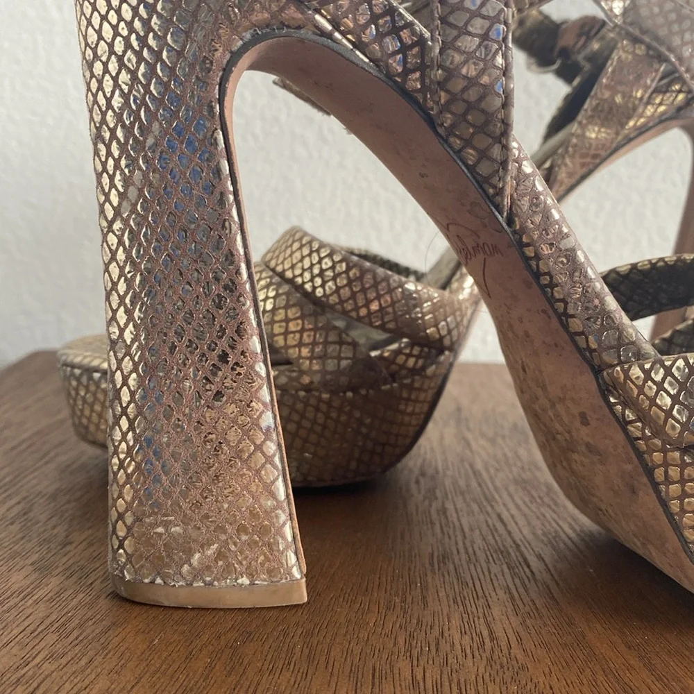 Sam Edelman Taryn Gold Sparkly Strappy Sandal Heels, Women’s 8.5 M, A9960L1900